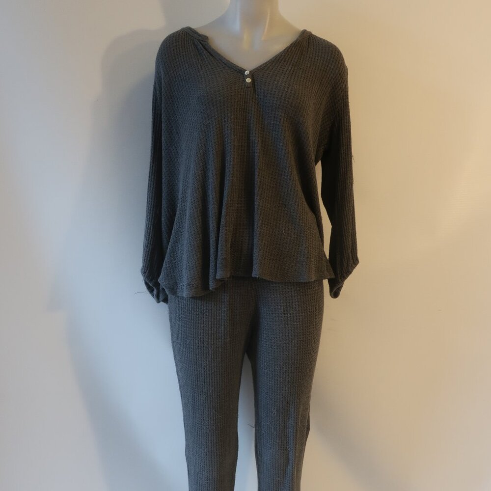 Eberjey Gray Waffle-Knit Pajama Set